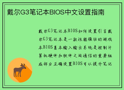 戴尔G3笔记本BIOS中文设置指南